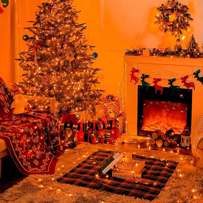 JMEXSUSS 250 LED Orange String Lights, 91.5ft Orange Christmas Lights Outdoor Waterproof, 8 Lighting Modes Connectable Christmas Tree Lights for Yard Patio Party Halloween Christmas Decorations