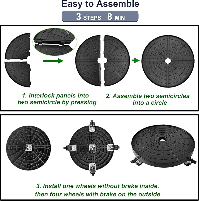 16 Inch Plant Caddy with Wheels Outdoor Indoor, Large Rolling Plant Stand for 500lb Heavy Duty Flower Pots, Round Plant Rollers Lockable Potted Planter Dolly, Black