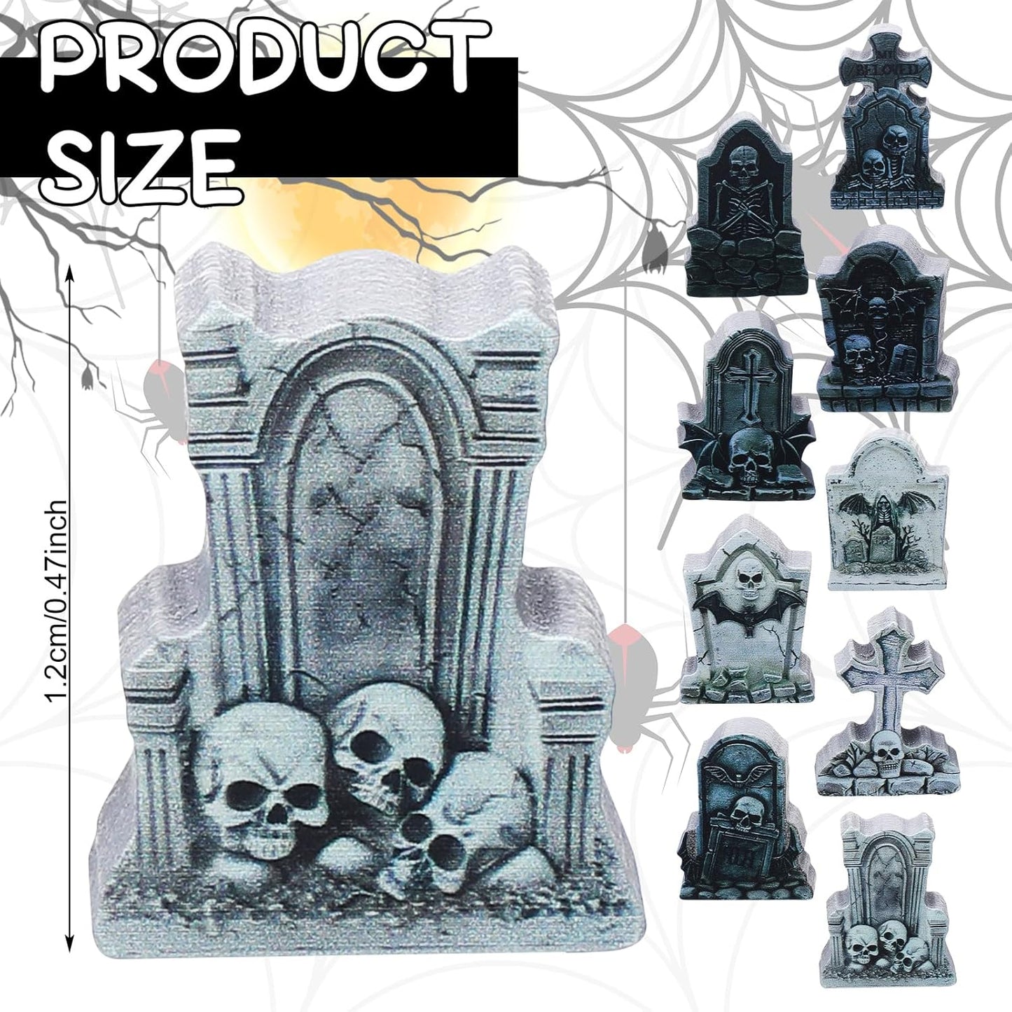 Kathfly 9 Pieces Halloween Miniature Tombstones Mini Village Tombstones Halloween Figurines Miniature Spooky Town for DIY Crafts Outdoor Home Garden Decor(Double Color Style)