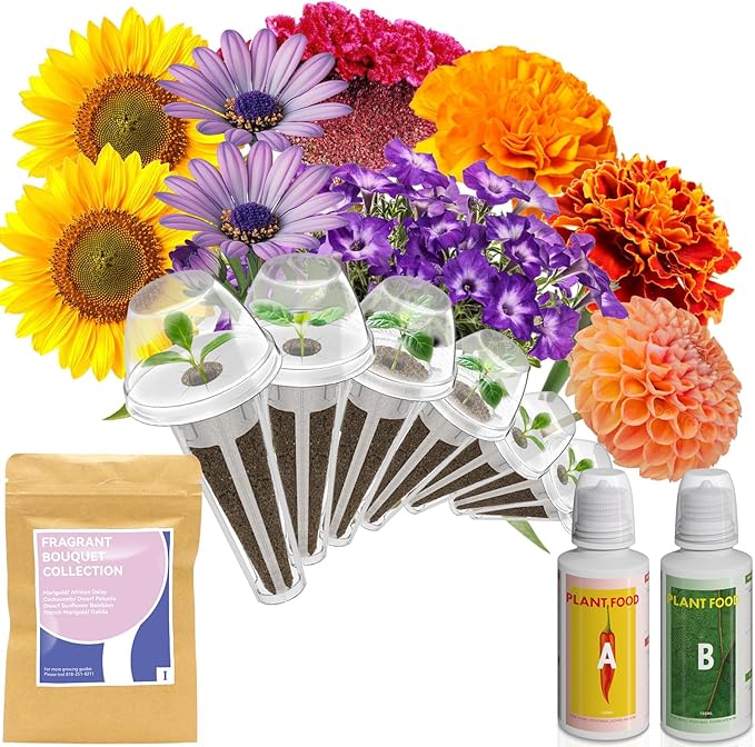 inbloom Fragrant Bouquet Seed Pod Kit for AeroGarden, iDoo, Ahopegarden, GARDENCUBE, 7 Pods (350+ Flower Seeds with Sunflower, Petunia, Mexican Marigold, Cockscomb, French Marigold, Dahlia)