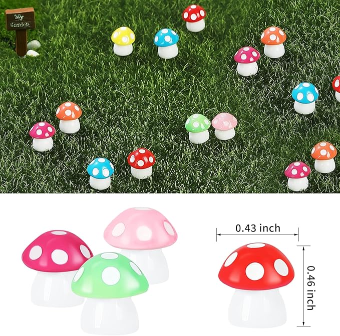200 Pieces Tiny Mushrooms Garden Decor | Fairy Garden Mushrooms Ornaments | Miniature Home Décor | DIY Bonsai Craft (Multi-Color)