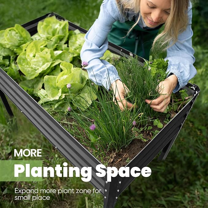 KING BIRD Raised Garden Bed with Legs Galvanized Elevated Planter Box for Backyard, Patio, Balcony, 33.9x17.7x31.5in, Dark Grey