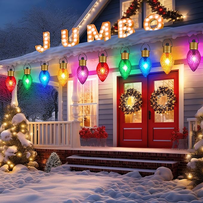 Brightown 2 Pack Strawberry Jumbo C9 Christmas Pathway Lights Outdoor Decorations Lawn,Total 17 Ft 10 LED String Lights Covered Jumbo Multicolored Walkway Lights Bulb for Holiday Outside Yard Decor