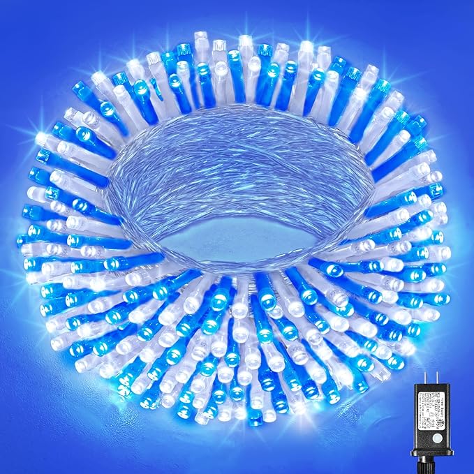 100 LED Christmas Lights Outdoor - 33ft Christmas String Lights 8 Modes Plug in Waterproof Twinkle Fairy Lights with Timer Memory for Indoor Outside Bedroom Home Party Decoration, Blue&White