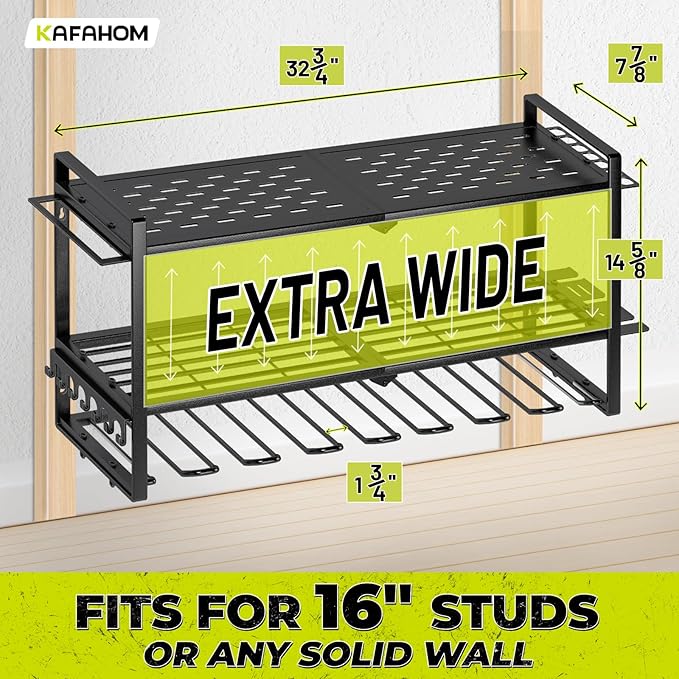 KAFAHOM Power Tool Organizer for Tool Storage, 8 Drill Holder Wall Mount, Tool Holder and Storage Rack for Garage Organization, Heavy Duty Metal Tool Shelf with Air tool/Screwdriver/Hammer Holder