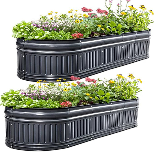 KING BIRD Raised Garden Bed Kit 2025 Upgraded Modular DIY Galvanized Planter Garden Box Outdoor for Gardening, Vegetables, Flowers, Elegant Roman Column Design, 71x24x24 in, Dark Grey