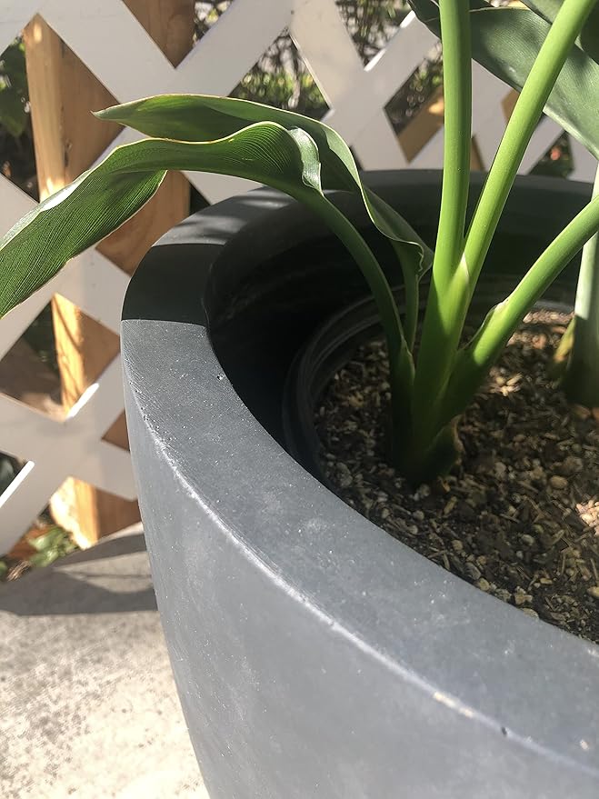 Kante 18 Inch Dia Round Concrete Planter, Indoor Outdoor Large Plant Pot with Drainage Hole and Rubber Plug for Home Patio Garden, Dark Gray