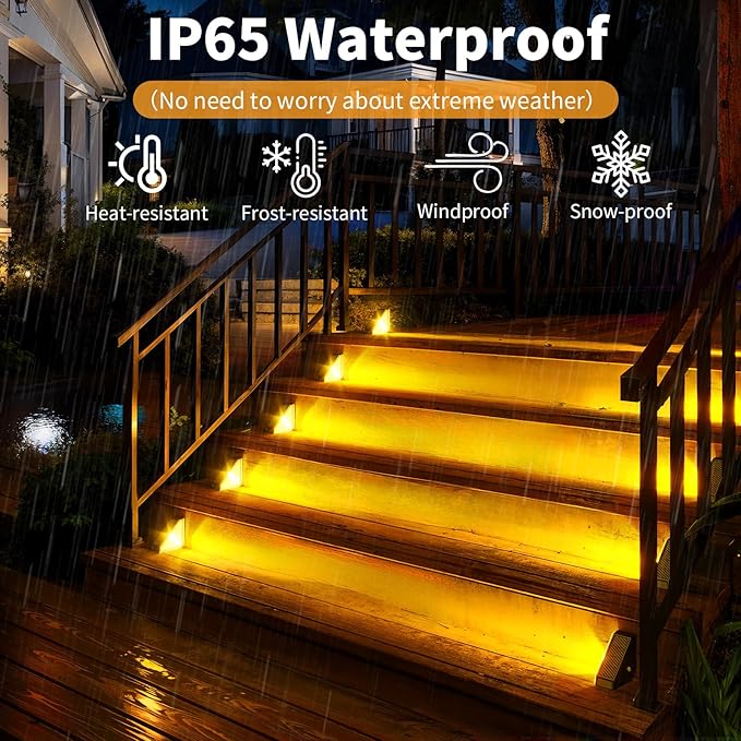 KINKAI Solar Step Lights for Outside, 8 Pack Triangle Stair Light Outdoor Waterproof Deck Lighting for Garden, Patio, Yard, Front Door, Porch Decor (Warm Light)