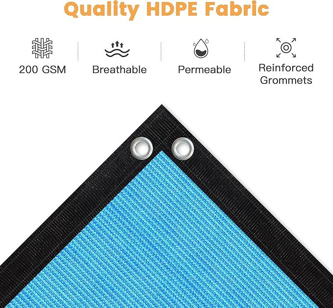 VICLLAX Shade Fabric Sun Shade Cloth with Every 2 FT Grommets for Patio Garden Pergola Cover Canopy 15x15 FT, Mixed Turquoise