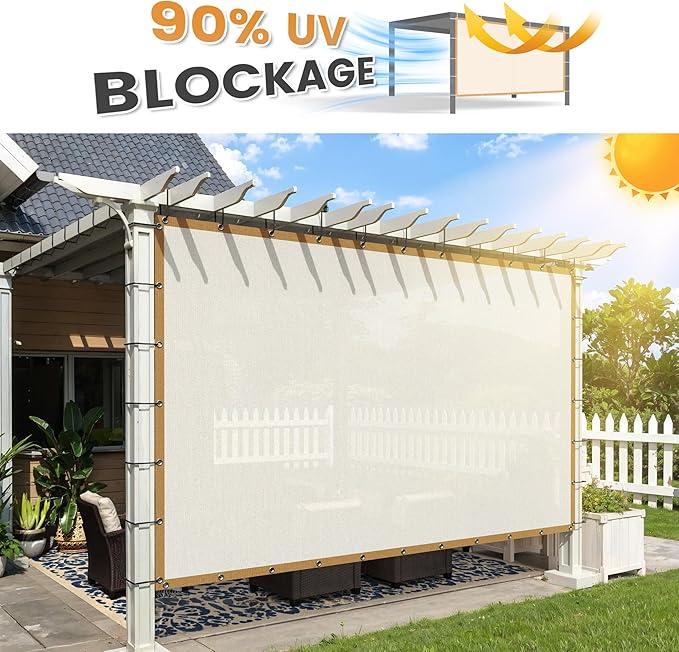VICLLAX Shade Fabric Sun Shade Cloth with Every 2 FT Grommets for Patio Garden Pergola Cover Canopy 8x18 FT, Cream