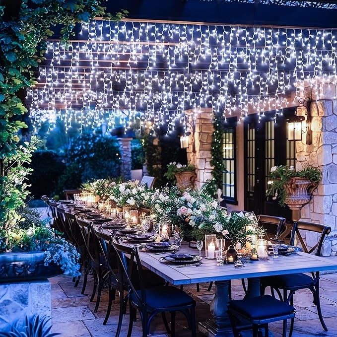 JMEXSUSS 400 LED White Icicle Lights for Outside, 38.8ft Connectable Icicle Christmas Lights Outdoor Indoor Plug in, Connectable String Light for House Patio Party Room Holiday Wedding Decorations