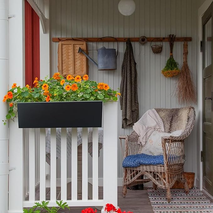 2 Pack Metal Railing Planter Box, 30 Inch Balcony Planters with Adjustable Brackets, Large Hanging Planters for Outdoor Fence Deck