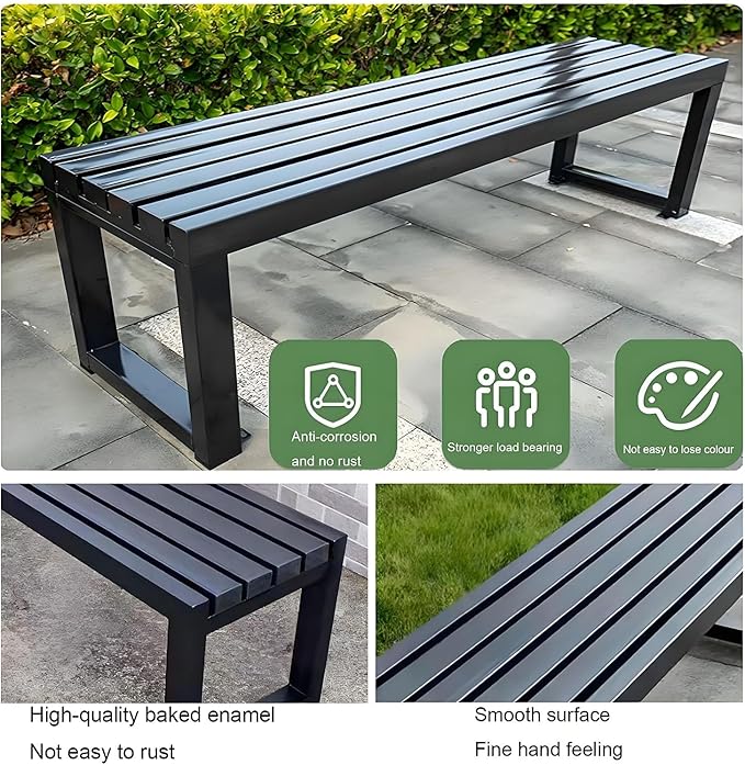 Weatherproof Metal Dining Bench, Outdoor Bench Backless Patio Bench 2-Person Farmhouse Bench Garden Bench for Kitchen, Living Room, Entryway(Red,59in)