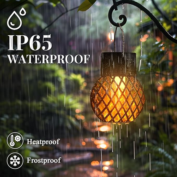 GIGALUMI 8 Pack Solar Lanterns for Outside,Solar Hanging Lights Outdoor Waterproof with Flickering Flame,Solar Powered Outdoor Lights Garden Decor for Yard,Patio,Tree,Camping,Festival Decoration
