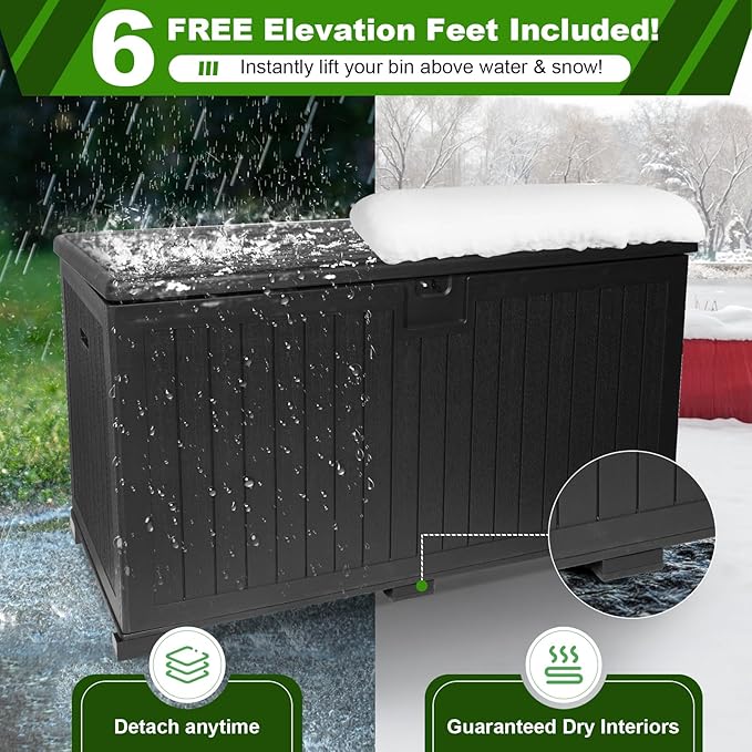260 Gallon Outdoor Storage Box Waterproof, Extra Large Plastic Outside Deck Box Weatherproof, Resin Patio Storage Bin with Lock and Lids for Pool Equipment, Cushion, Black