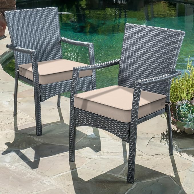LVTXIII Patio Chair Cushions 19"x19"x3", Water-Repellent Outdoor Seat Cushions for Patio Furniture, Square Chair Pads with Ties for Home Garden Decoration, Set of 2, Beige