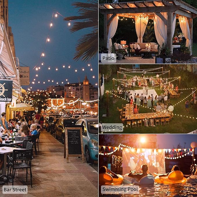 Brightown Led String Lights Outdoor 100Ft Waterproof G40 Patio Lights with 104(4 Spare) Led Shatterproof Bulbs, Led Globe Hanging Lights for Porch Bistro Balcony Backyard Decor, E12 Socket, 2200K