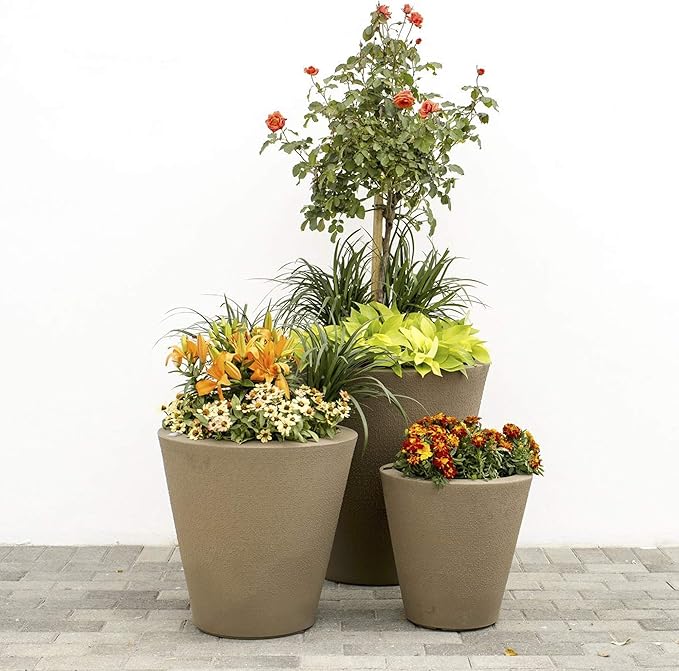 Crescent Garden Dot TruDrop Indoor/Outdoor Planter, Self-Watering Modern Plant Pot, 16 Inches, (Ash)