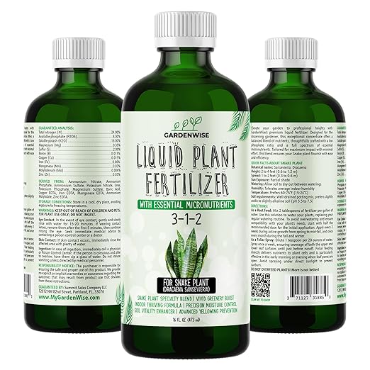 3-1-2 Liquid Fertilizer Concentrate with Micronutrients - Ideal Snake Plant Food for Sansevieria (Dracaena trifasciata), Indoor Plant Care (8 OZ)