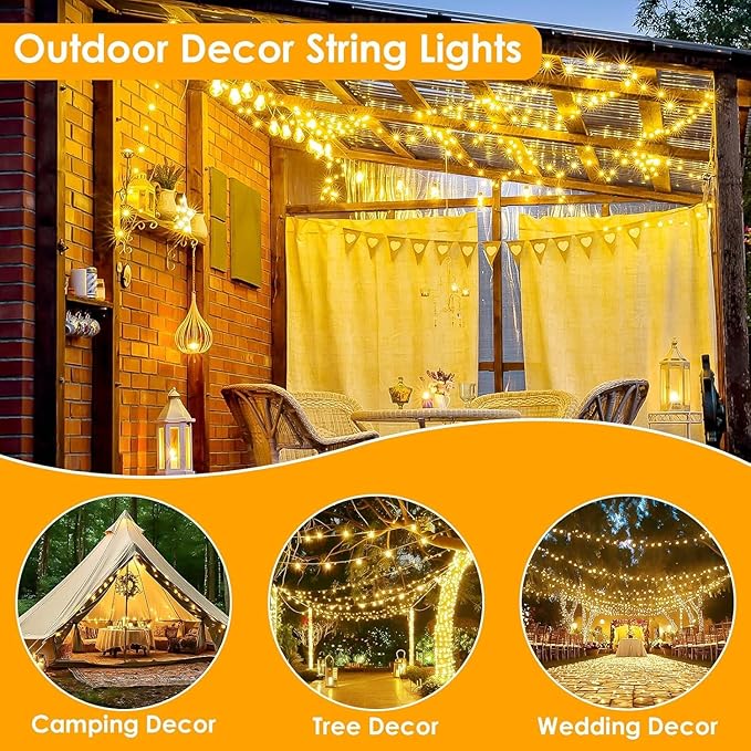 2Pack Each 66Ft 200 LED Fairy Lights Plug in, Waterproof String Lights Outdoor & Indoor, LED String Lights 8 Modes with Timer, Twinkle Light for Girl's Room Garden Christmas Decorations (Warm White)