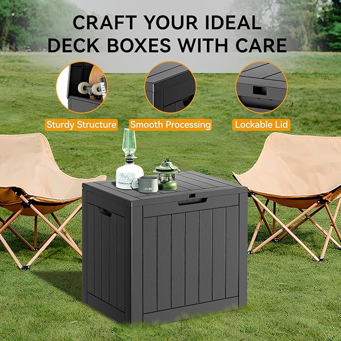 KAMABOKO Deck Box, 32 Gallon Resin Indoor and Outdoor Storage Boxes Waterproof for Garden Tools, Pool Accessories Storage Bench, Patio Furniture and Cushions with Lockable Lid, Black
