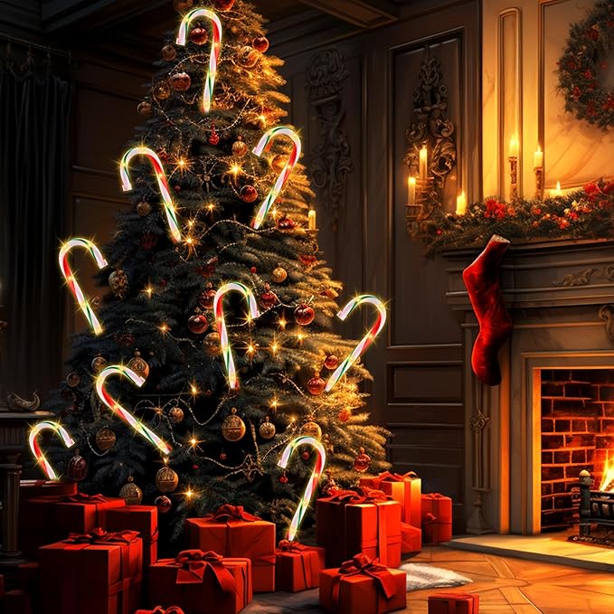 10" Christmas Candy Cane Pathway Lights, Set of 10 Pack Christmas Outdoor Decorations Candy Cane Lights Red & Green