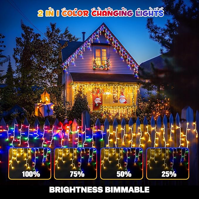 JMEXSUSS Color Changing Christmas Lights Outdoor Waterproof, 400 LED Christmas Icicle Lights with Remote, Warm White to Multicolor Icicle String Lights for Christmas Eaves Party Decorations