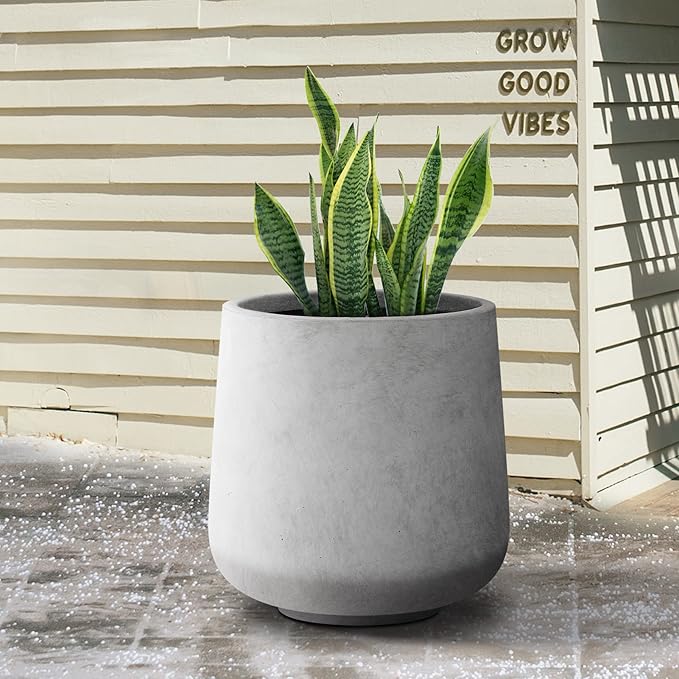 Kante 15.3" Dia Round Concrete Planter, Outdoor Indoor Large Plant Pots Containers with Drainage Hole and Rubber Plug for Home Garden Patio, Natural Concrete
