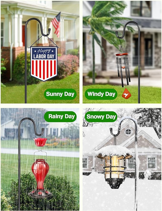 XDW-GIFTS Bird Feeder Pole for Outdoor, 2-Pack 92 Inch Shepherds Hooks Heavy Duty Garden Pole for Hanging Plant Basket, Solar Light Lanterns, Garden Plant Hanger Stands with 5 Base Prongs