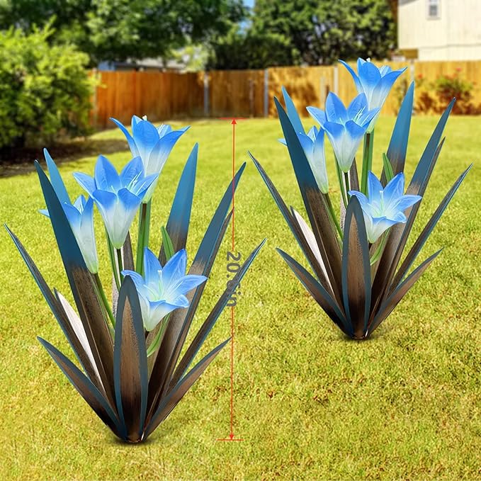 Homight Metal Agave Plants Outdoor Decor Mexican Yard Art Plants Garden Decor for Outside Metal Art Flowers Gifts for Butterflies Bees Birds for Gifts (2 Big&Lily)