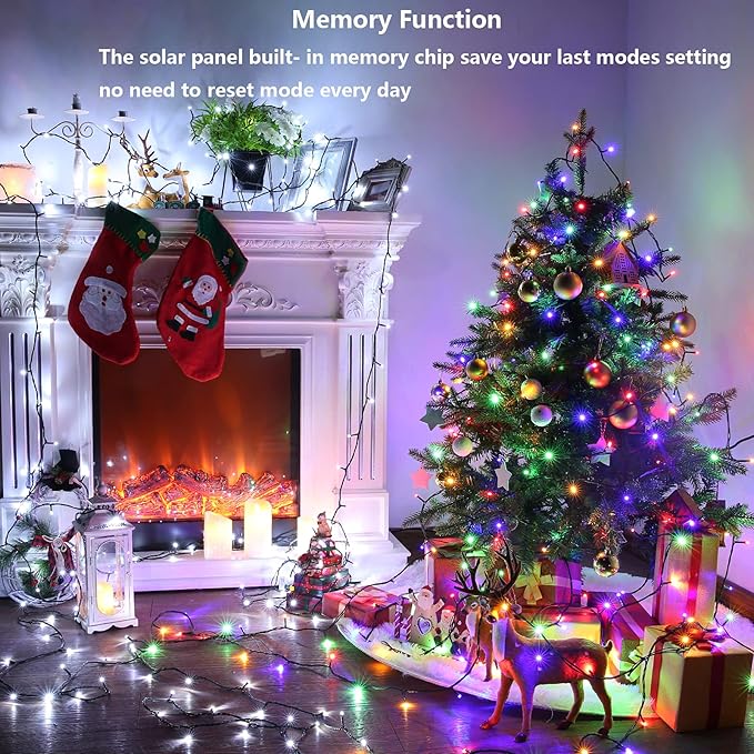 Joomer Color Change Christmas Lights 72ft x 2 Pack 200 LED 11 Modes Solar String Lights Waterproof Twinkle Fairy Lights for Garden, Patio, Fence, Balcony, Outdoors (White to Multicolor)