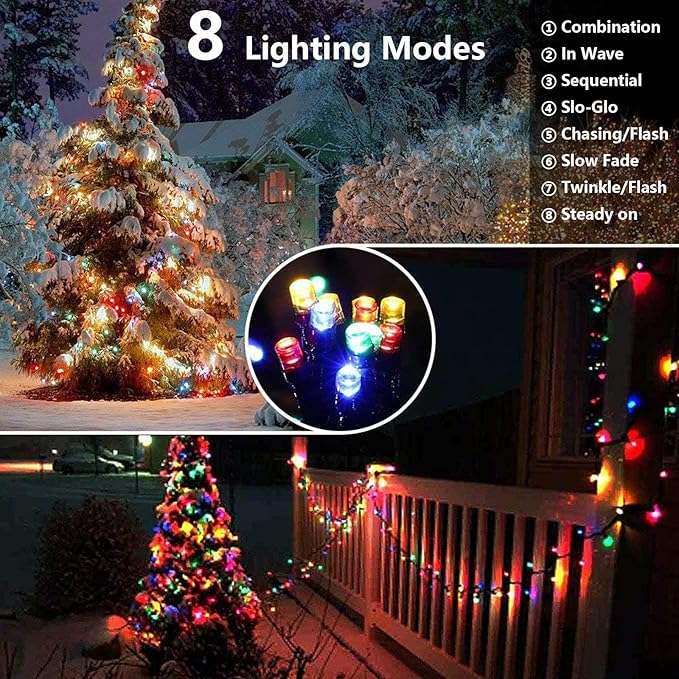 Joomer Solar Christmas Lights, 2 Pack Total 144 FT 400 LED 8 Modes Waterproof Solar Christmas Lights Outdoor for Christmas Decorations (Multicolor)