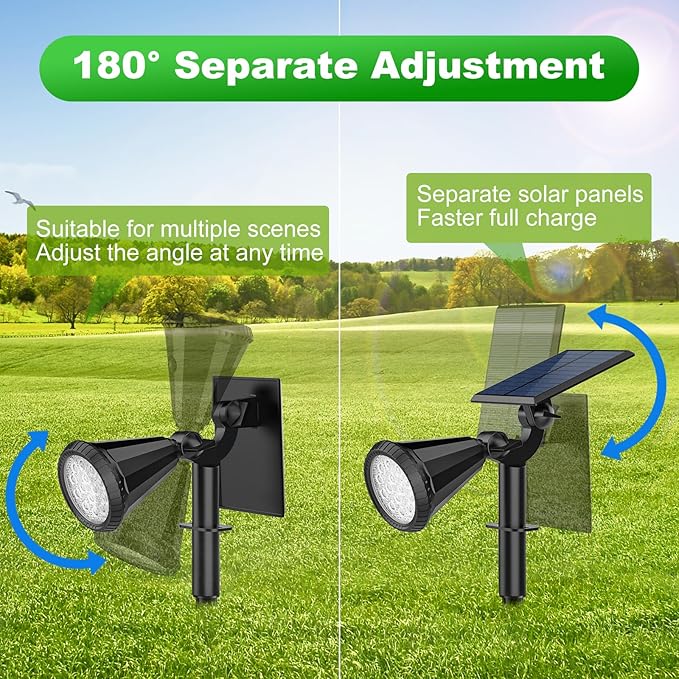 Solar Spot Lights Outdoor Waterproof 180° Adjustable Solar Powered Landscape Lights for Yard 4 Lighting Modes Solar Spotlights for Pathway Garden Outside Wall Pool Porch (6 Pack, Warm White)