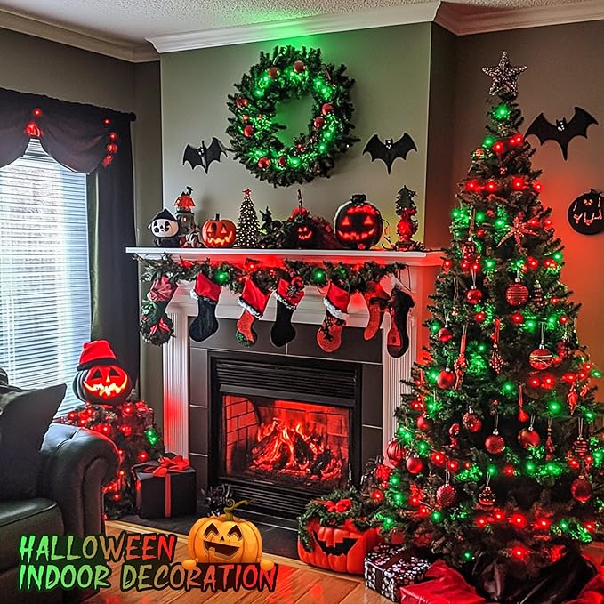 JMEXSUSS 200 LED Christmas String Lights Outdoor, Red & Green Christmas Lights Clear Wire, 11 Modes Connectable Twinkle String Lights Plug in for Christmas Halloween Garden Home Decorations