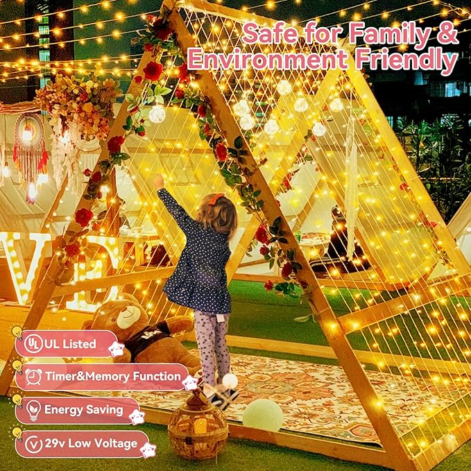 Heceltt 1600 LED 630 FT String Lights Outdoor, 8 Modes Warm White Christmas Lights Plug in, IP44 Waterproof Led String Lights with Timer and Memory for Xmas Holiday Wedding Decorations