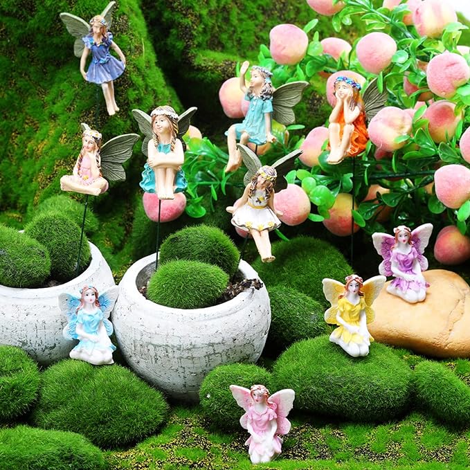 Jetec 10 Pieces Garden Miniatures Fairies Mini Figurine Fairies Decor for Fairy Outdoor Yard Home Decoration(Classic Color)