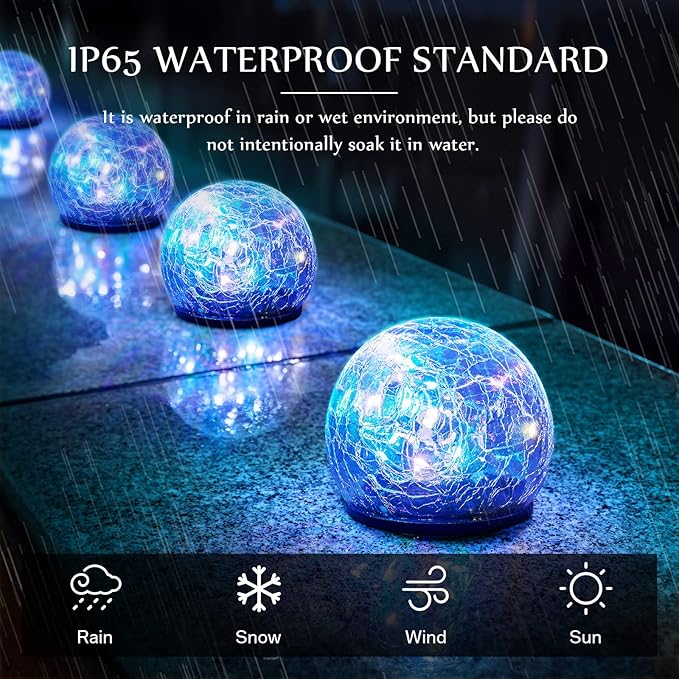 Honoson Decorative Solar Globe Lights Outdoor Waterproof LED Cracked Glass Ball Lights for Pathway, Walkway, Garden, Yard, Lawn Decoration(4 Pcs,3.9 Inch)