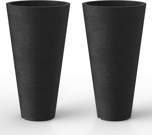 Kante Tall Round Planter Set of 2, 29" H Large Decorative Planter Pots for Outdoor Indoor Garden Patio Front Porch (Black)