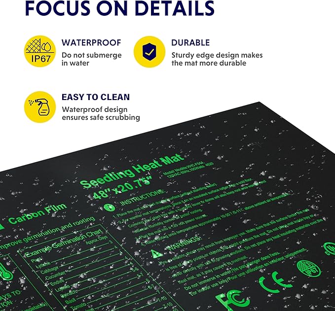 iPower 48" x 20.75" Seeding Heat Mat with Thermostat Temperature Adjustable Knob, Warm Hydroponic Indoor Gardening Plant Germination Pad,