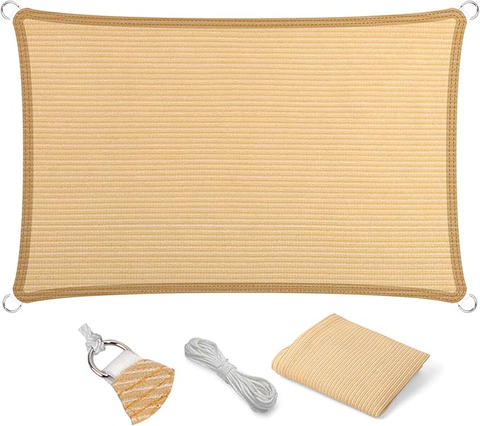 Eden's Decor Straight Flat-Edged Sun Shade Sail Rectangular 15' x 21' Beige UV-Blocking Outdoor Canopy Fabric Cloth Awning for Pergola Patio Garden Backyard Custom Size