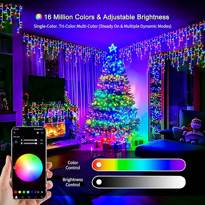 JMEXSUSS 400 LED RGB Icicle Lights for Outside, Icicle String Lights Indoor Outdoor, Color Changing Icicle Lights Plug in for Christmas Decorations