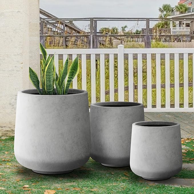 Kante 15.3"+11.6"+8.2" Dia Round Concrete Planter, Large Outdoor Indoor Planter Pots Containers with Drainage Holes and Rubber Plug for Home Garden Patio, Natural Concrete