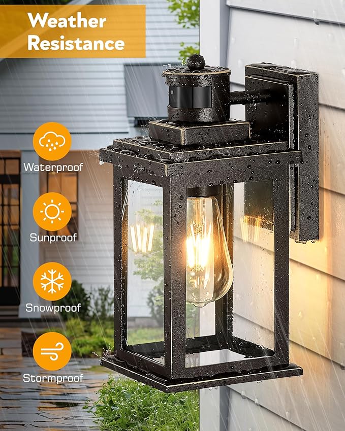 VIANIS Distance-Adjustable Motion Sensor Porch Light, 2-Pack Oil Rubbed Bronze Waterproof Outdoor Light fixtures Wall Mount, Anti-Rust Dusk-to-Dawn Outdoor Lanterns for Porch, Garage, Front Door