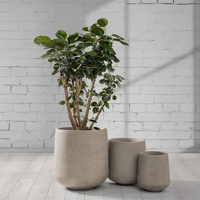 Kante 15.3"+11.6"+8.2" Dia Round Concrete Planter, Large Outdoor Indoor Planter Pots Containers with Drainage Holes and Rubber Plug for Home Garden Patio, Weathered Concrete