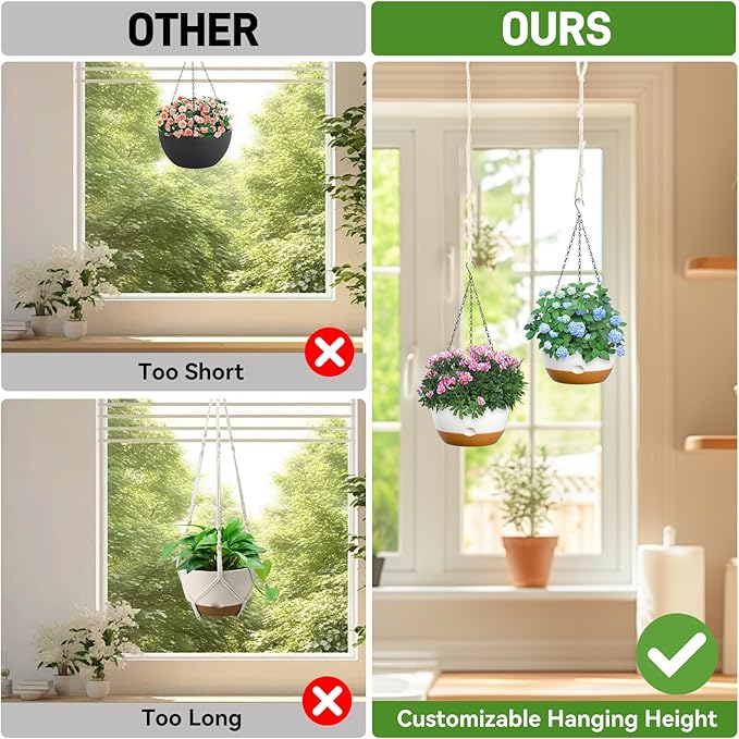 10 Inch Hanging Planters for Indoor & Outdoor Plants (2 Pack) - Self-Watering & Drainage Flower Pots with 2 Kinds of Plant Hangers for Home Decor & Garden (White, 10 in)