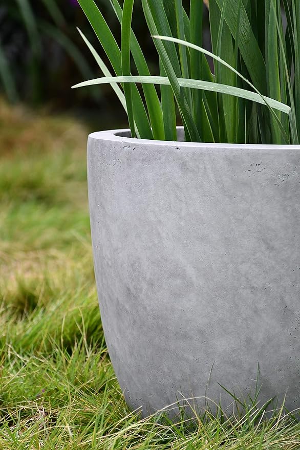 Kante 14 Inch Dia Round Concrete Planter, Indoor Outdoor Large Plant Pot with Drainage Hole and Rubber Plug for Home Patio Garden, Natural Concrete