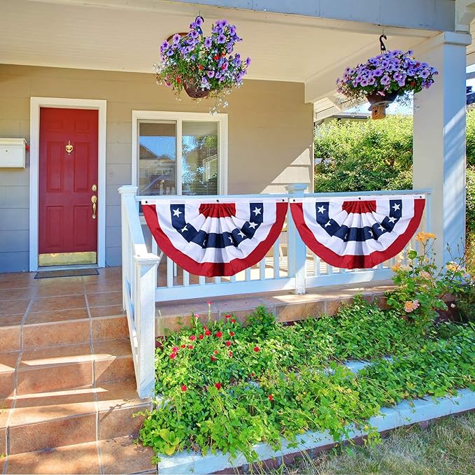 USA Pleated Fan Flag American US Bunting Flag Patriotic Half Fan Banner Flag with Canvas Header and Brass Grommets for 4th of July Memorial Day Indoor Outdoor Decoration (9, 1.5x3 Feet)