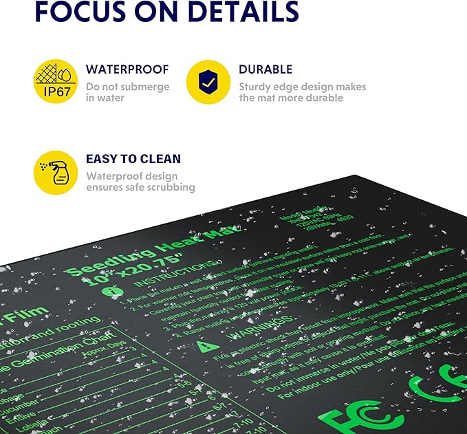 iPower 10" x 20.75" Waterproof Durable Seedling Heat Mat with Controller Warm Hydroponic Plant for Indoor Gardening Germination Starting