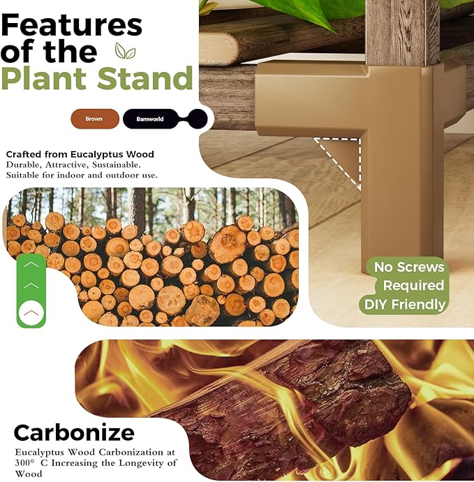Bamworld Plant Stand Indoor Plant Shelf Outdoor Corner Wood Plant Table 7 Pots Flower Stands for Living Room Plant Rack Indoor Multiple Plants for Patio Balcony Garden Decor