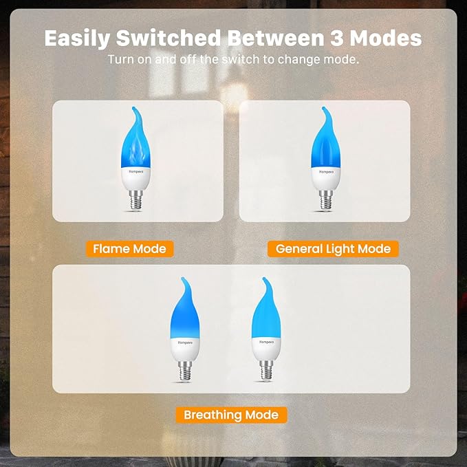 Hompavo 【Upgraded LED Flame Light Bulbs, 3 Modes Flickering Light Bulbs, E12 Chandelier Base Candle Fire Light Bulb for Halloween Christmas Party Porch Indoor & Outdoor Home Decoration, Blue 6 Pack